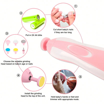 Cochildor Baby Nail Sharpener, 6 In 1 Safety Cutter Trimmer Clipper For Toes And Fingers, Put 2 AA Batteries (Excluding Batteries) Before Use, Pink