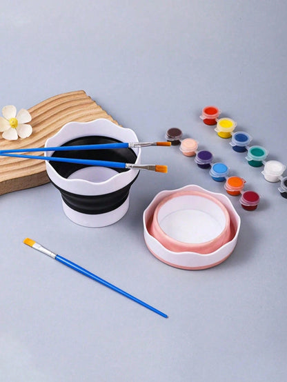 Collapsible Silicone Brush Cleaner Cup Foldable Paint Brush Washer Portable Water Basin For Acrylic Oil Watercolor Painting Artist Travel Studio Art Supplies