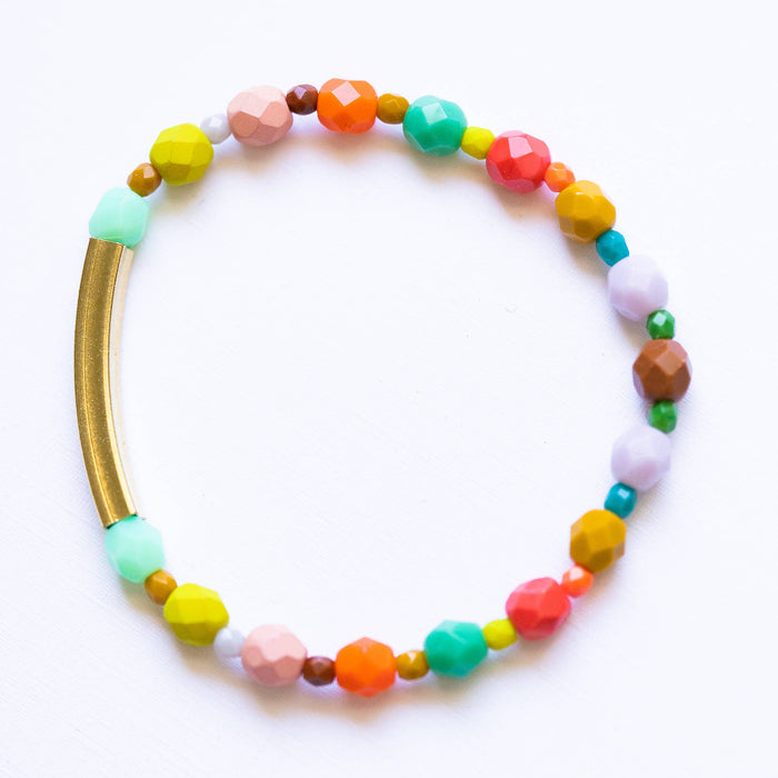 Colorful Mixed Bead Stretchy Bracelet with Brass Tube