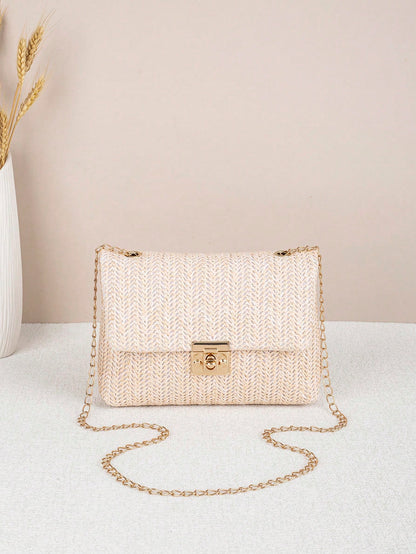 Colorful Woven Shoulder Bag, Women's Small Square Bag, Casual Beach Bag, Large Capacity, Spring/Summer