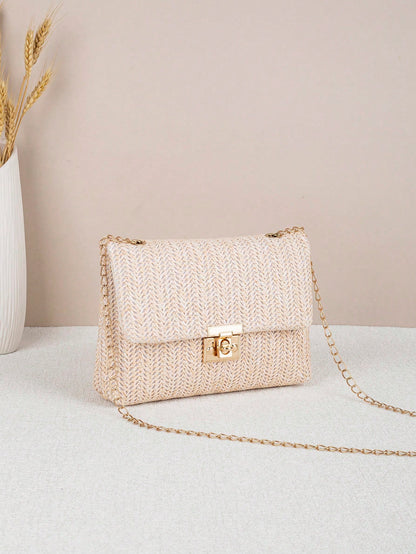 Colorful Woven Shoulder Bag, Women's Small Square Bag, Casual Beach Bag, Large Capacity, Spring/Summer