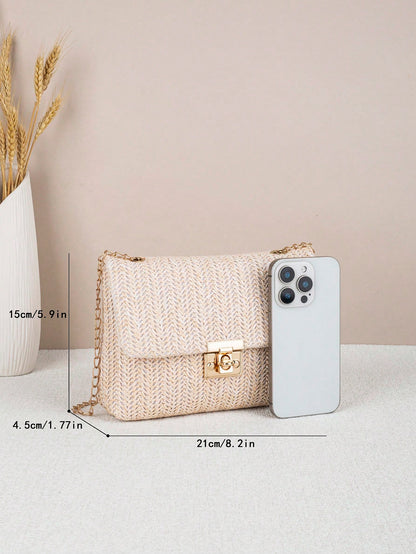 Colorful Woven Shoulder Bag, Women's Small Square Bag, Casual Beach Bag, Large Capacity, Spring/Summer