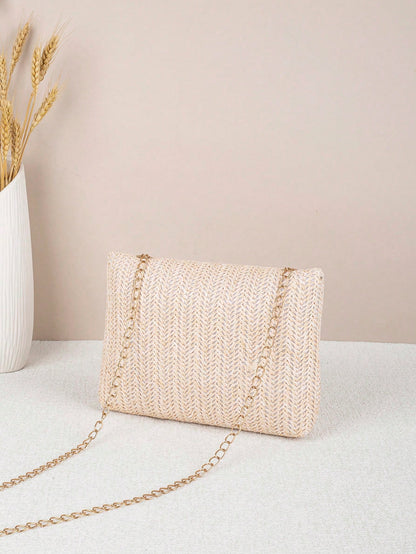 Colorful Woven Shoulder Bag, Women's Small Square Bag, Casual Beach Bag, Large Capacity, Spring/Summer