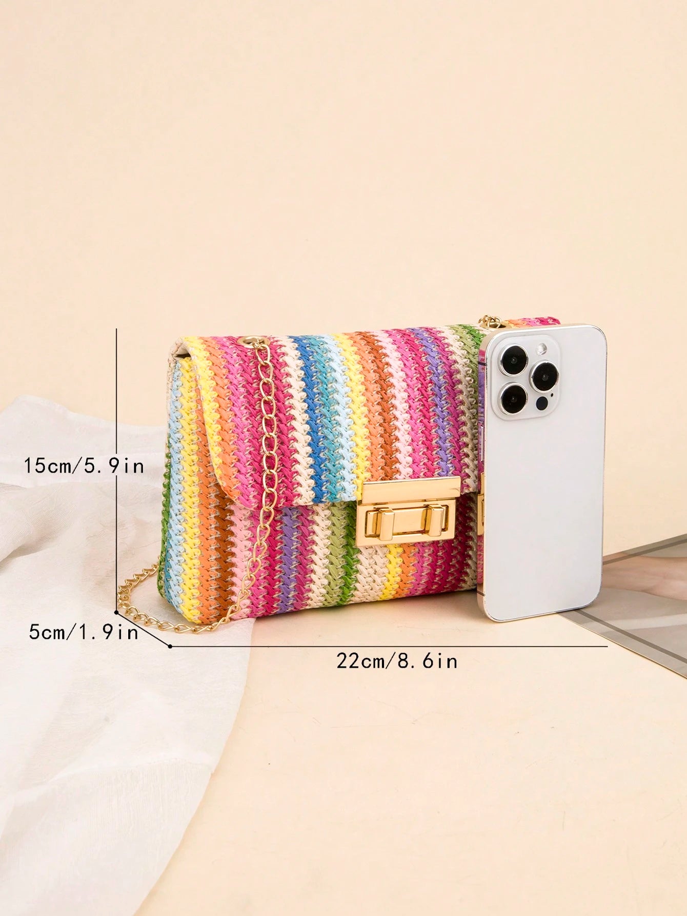 Colorful Woven Shoulder Bag, Women's Small Square Bag, Casual Beach Bag, Large Capacity, Spring/Summer