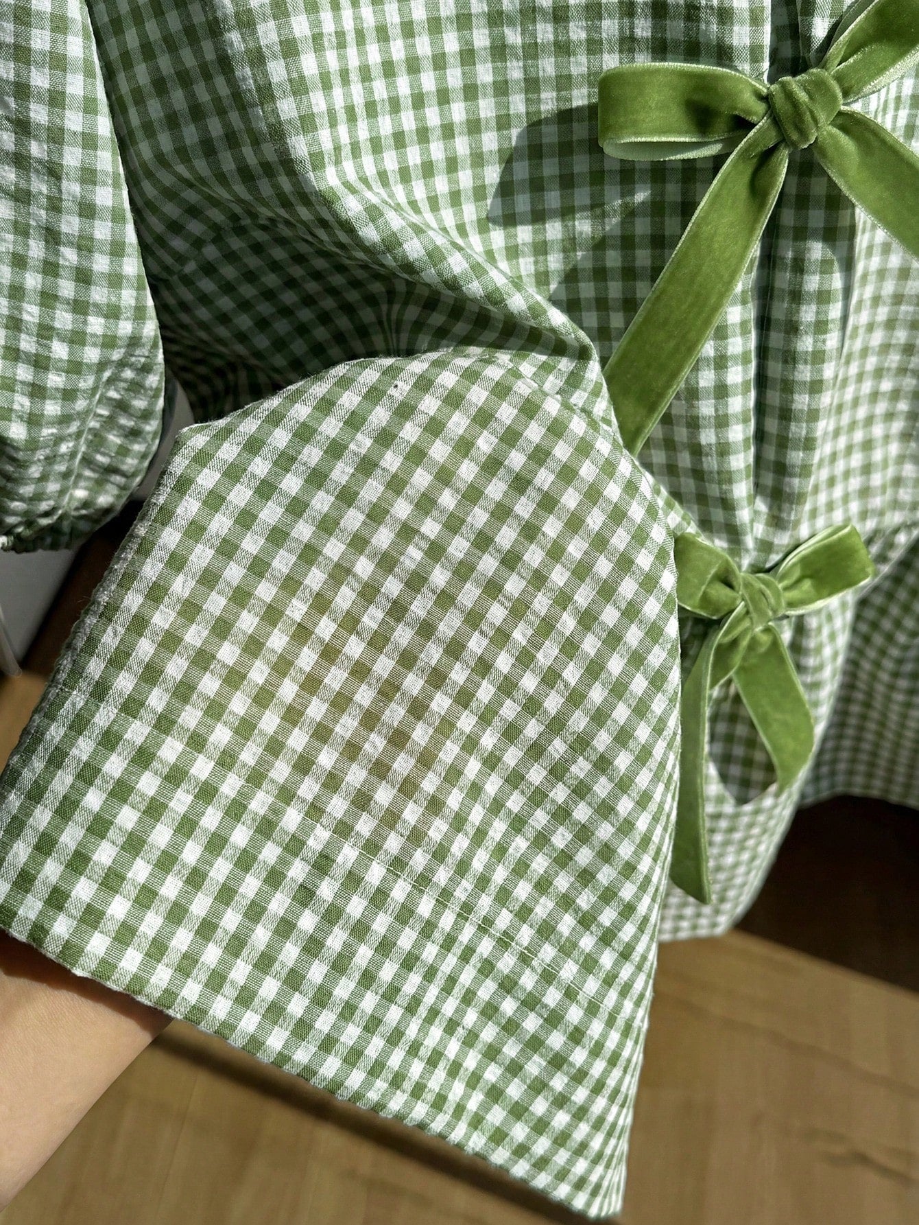 Comfortcana Mint Green & White Plaid Short Sleeve Casual Plus Size Women Shirt