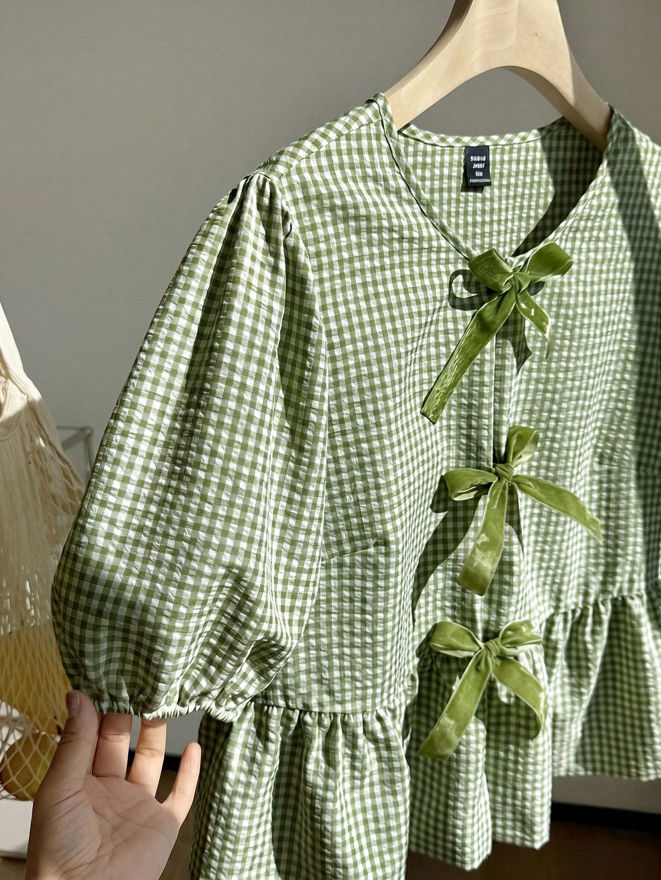 Comfortcana Mint Green & White Plaid Short Sleeve Casual Plus Size Women Shirt