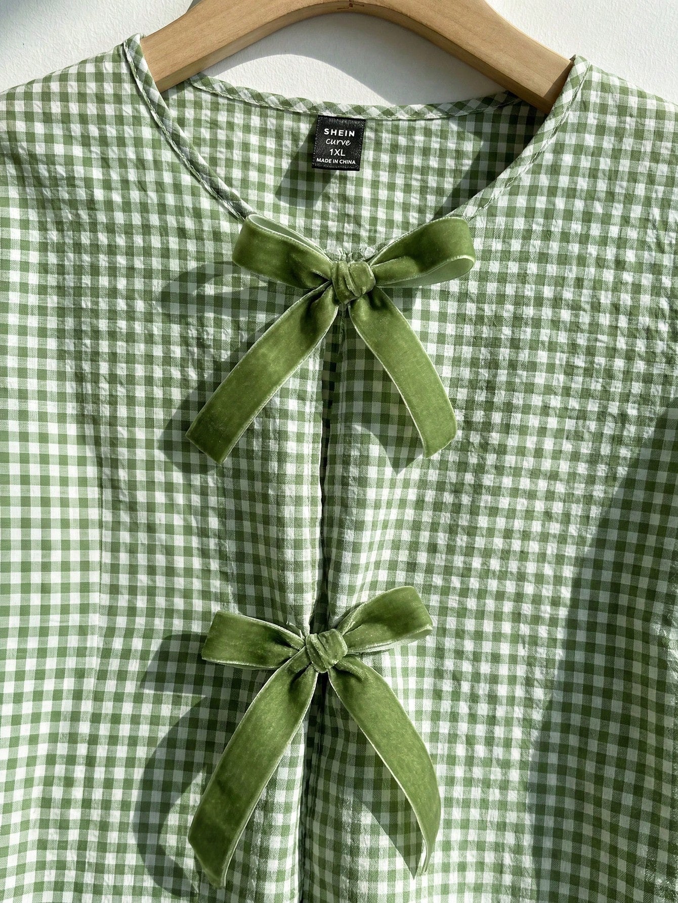 Comfortcana Mint Green & White Plaid Short Sleeve Casual Plus Size Women Shirt
