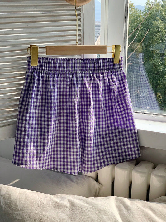 Comfortcana Plaid Casual Shorts With Elastic Waist