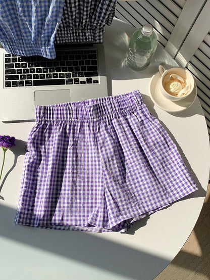 Comfortcana Plaid Casual Shorts With Elastic Waist