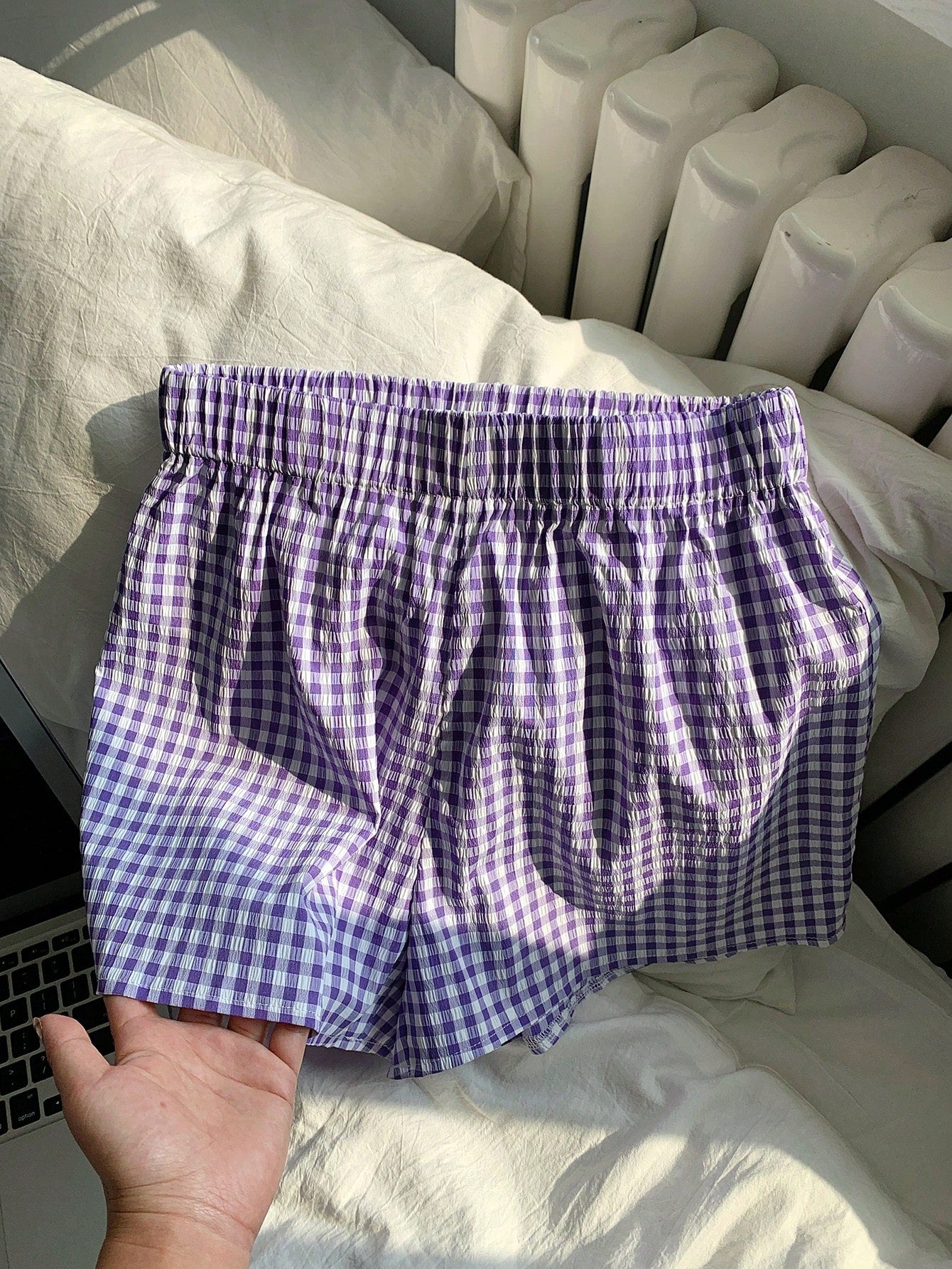 Comfortcana Plaid Casual Shorts With Elastic Waist