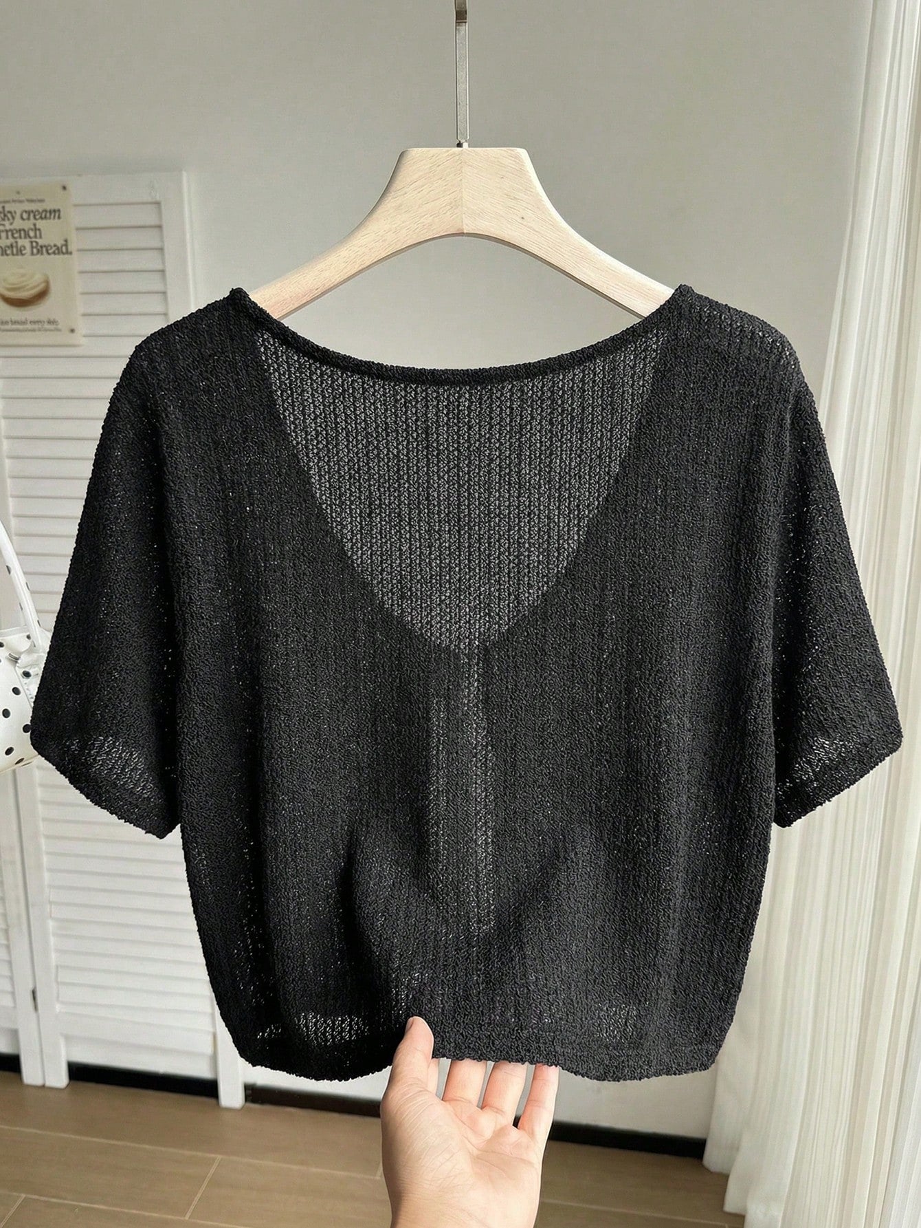 Comfortcana Plus Size Black Short Sleeve Casual Cropped Cover Up, Black Summer Top, Knit Sweater, Knit Shrug, Black Top, Knit Sweater