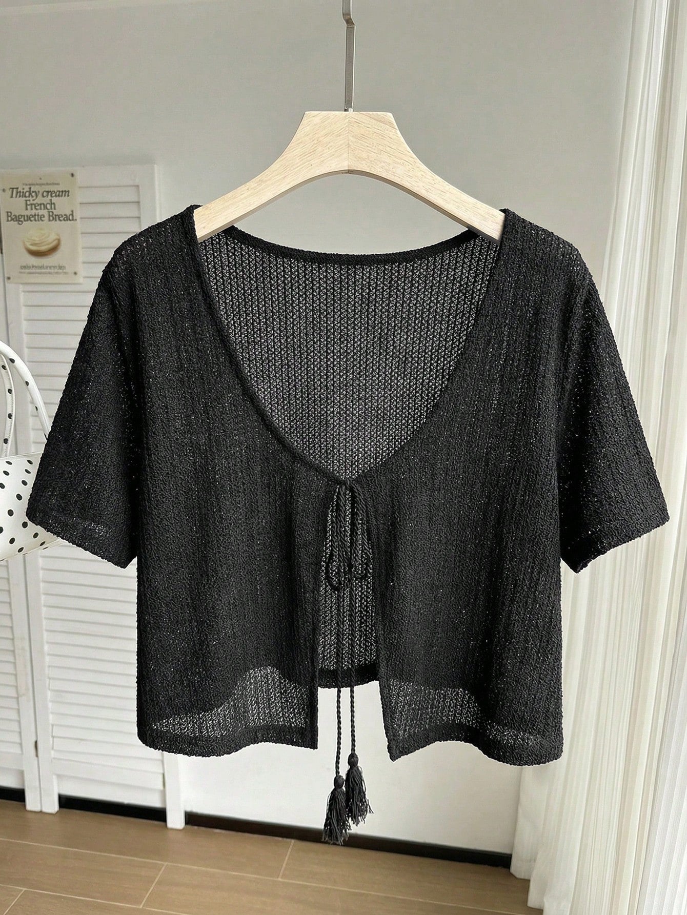 Comfortcana Plus Size Black Short Sleeve Casual Cropped Cover Up, Black Summer Top, Knit Sweater, Knit Shrug, Black Top, Knit Sweater