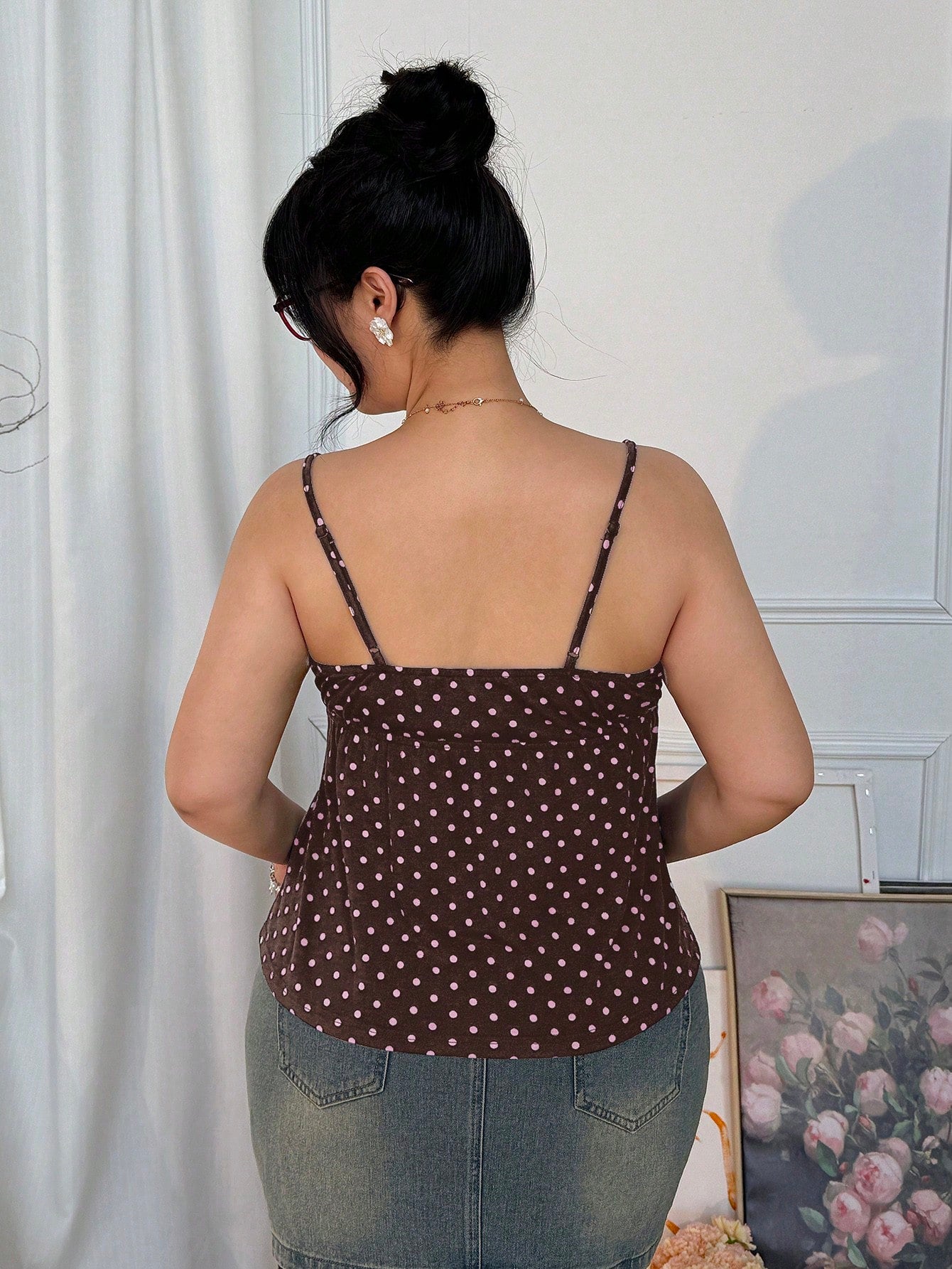 Comfortcana Plus Size Sexy Brown Polka Dot Print Camisole