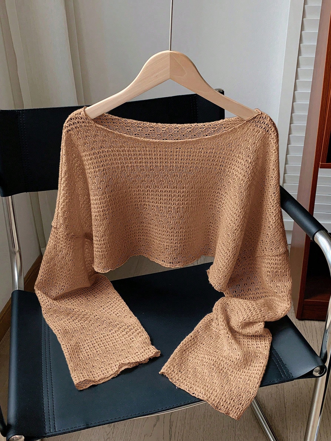 Comfortcana Plus Size Women's Solid Color Casual Cropped Sheer Top Fall