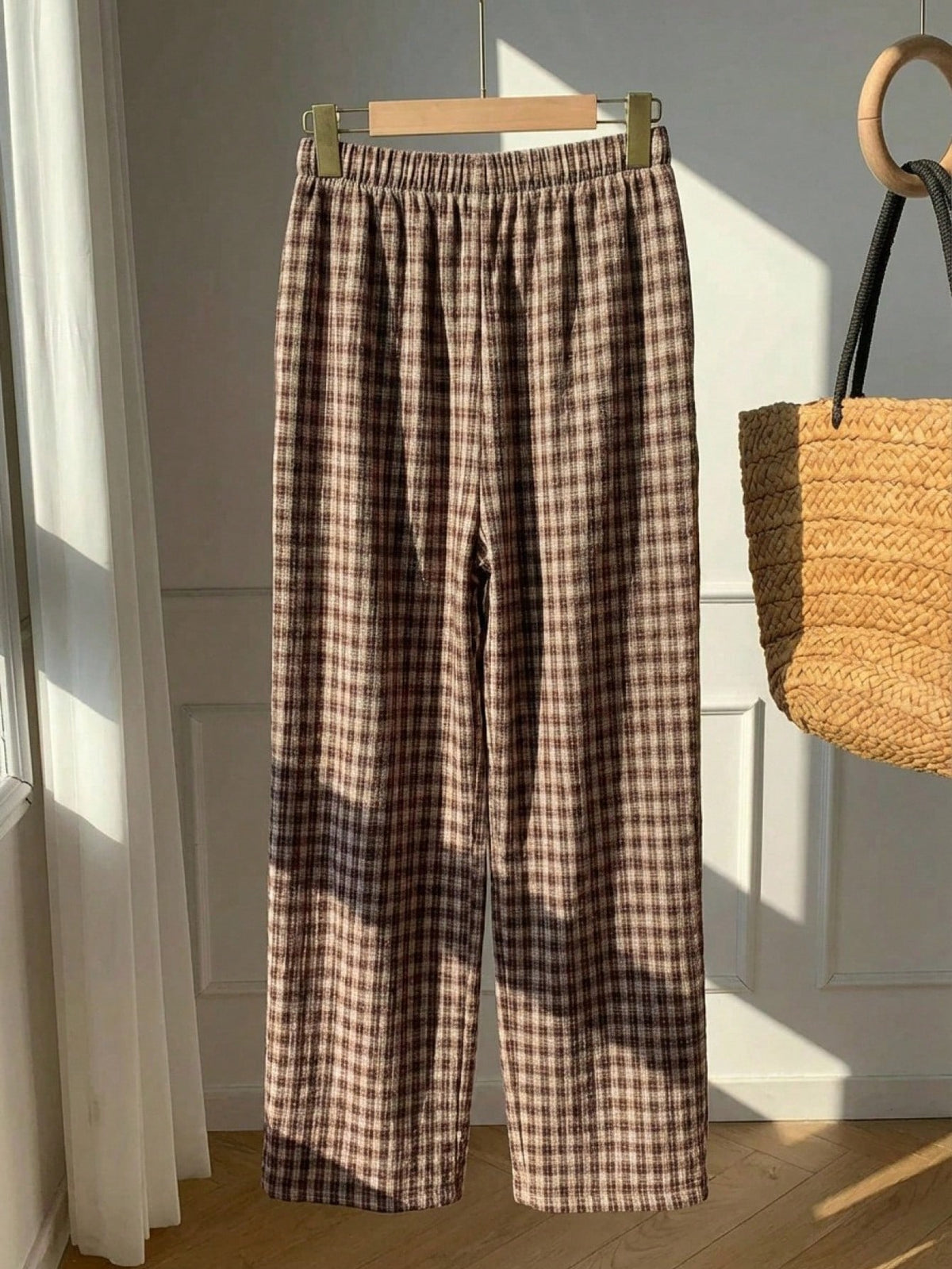 Comfortcana Women's Casual Plaid Drawstring Waist Pants, Summer Picnic, Countryside Gingham Checkered Lounge Pants, Daily Wear Valentine's Day Costume