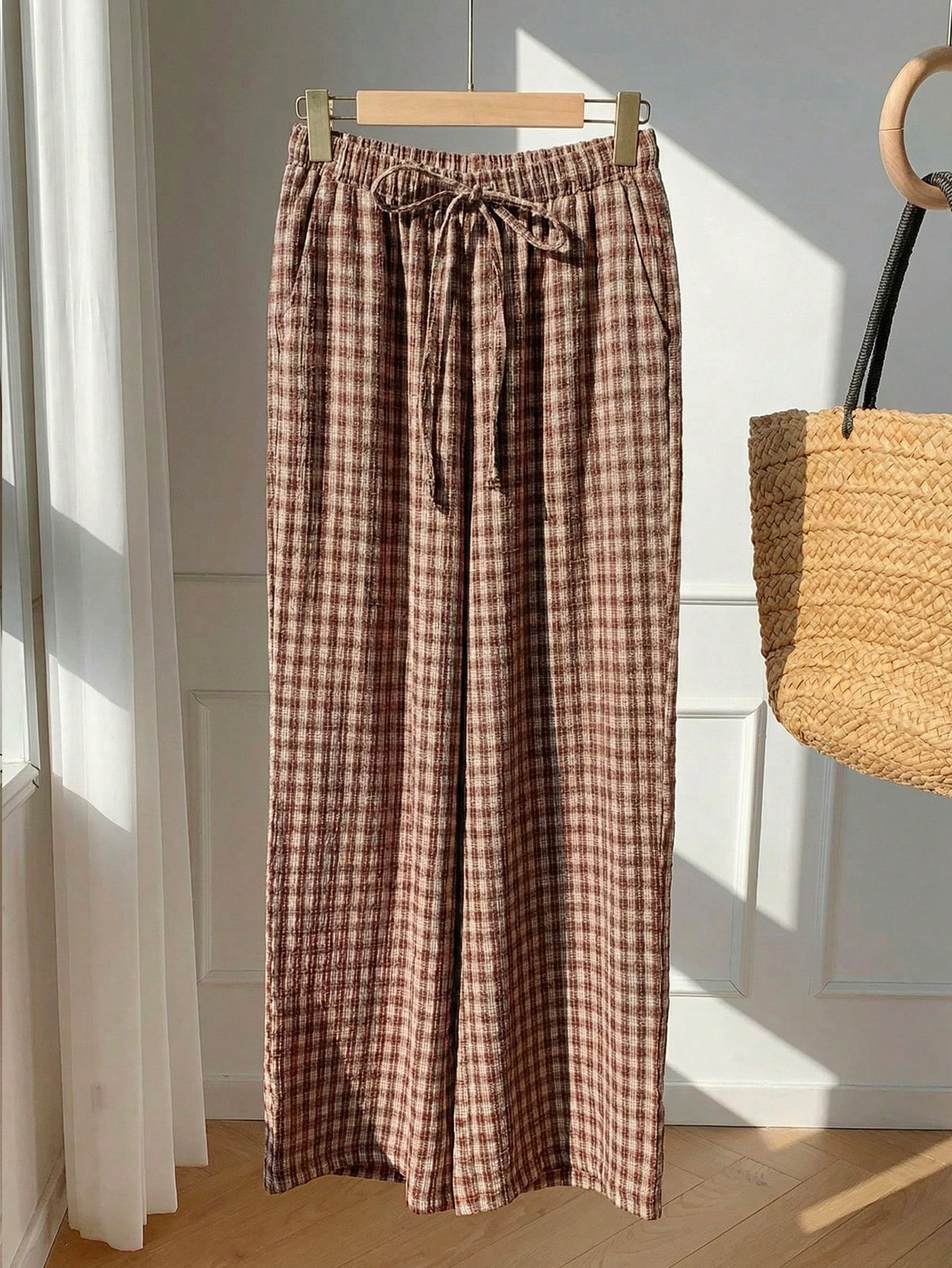 Comfortcana Women's Casual Plaid Drawstring Waist Pants, Summer Picnic, Countryside Gingham Checkered Lounge Pants, Daily Wear Valentine's Day Costume