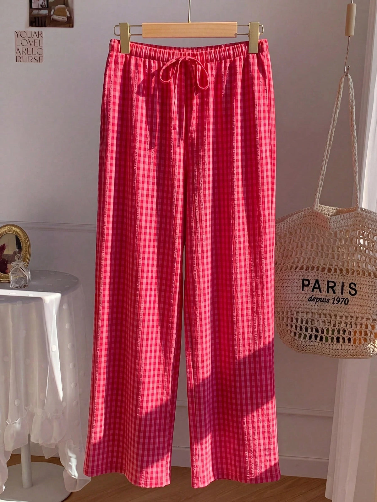 Comfortcana Women's Check Plaid Print Casual Cute Pants, Autumn Beach Loung Vacations, Y2K Fashionable Festival Pants, Comfortable Country Red Plaid