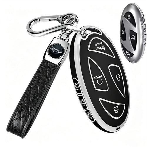 Compatible With Oval Modern 5-Button/7-Button Car Remote Key Fob, Electroplated Silver Edge TPU Full Coverage Protective Shell, Anti-Slip, Wear-Resistant, Anti-Drop, Dust-Proof, Minimalist Black Key C