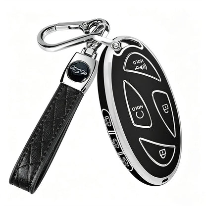 Compatible With Oval Modern 5-Button/7-Button Car Remote Key Fob, Electroplated Silver Edge TPU Full Coverage Protective Shell, Anti-Slip, Wear-Resistant, Anti-Drop, Dust-Proof, Minimalist Black Key C