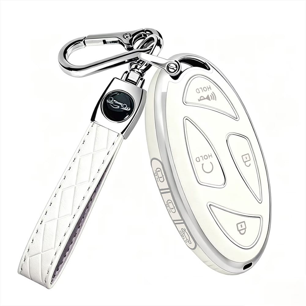 Compatible With Oval Modern 5-Button/7-Button Car Remote Key Fob, Electroplated Silver Edge TPU Full Coverage Protective Shell, Anti-Slip, Wear-Resistant, Anti-Drop, Dust-Proof, Minimalist Black Key C