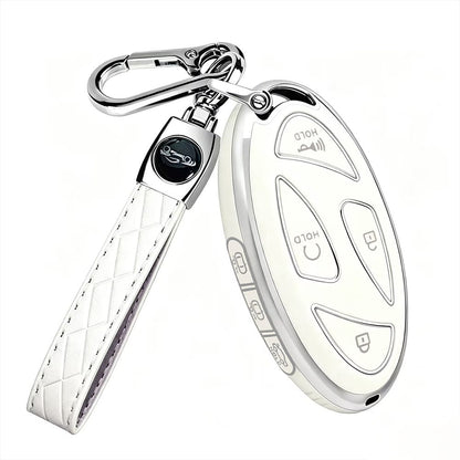 Compatible With Oval Modern 5-Button/7-Button Car Remote Key Fob, Electroplated Silver Edge TPU Full Coverage Protective Shell, Anti-Slip, Wear-Resistant, Anti-Drop, Dust-Proof, Minimalist Black Key C