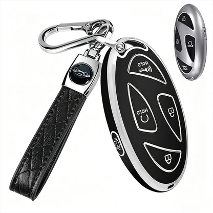 Compatible With Oval Modern 5-Button/7-Button Car Remote Key Fob, Electroplated Silver Edge TPU Full Coverage Protective Shell, Anti-Slip, Wear-Resistant, Anti-Drop, Dust-Proof, Minimalist Black Key C