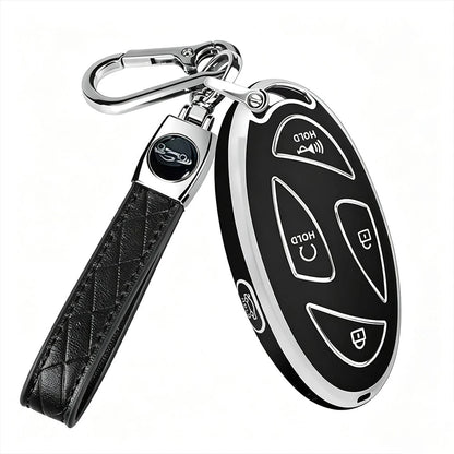 Compatible With Oval Modern 5-Button/7-Button Car Remote Key Fob, Electroplated Silver Edge TPU Full Coverage Protective Shell, Anti-Slip, Wear-Resistant, Anti-Drop, Dust-Proof, Minimalist Black Key C