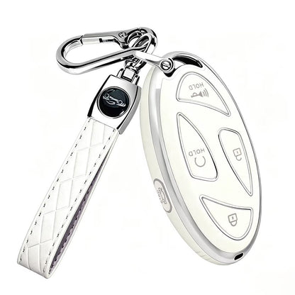 Compatible With Oval Modern 5-Button/7-Button Car Remote Key Fob, Electroplated Silver Edge TPU Full Coverage Protective Shell, Anti-Slip, Wear-Resistant, Anti-Drop, Dust-Proof, Minimalist Black Key C