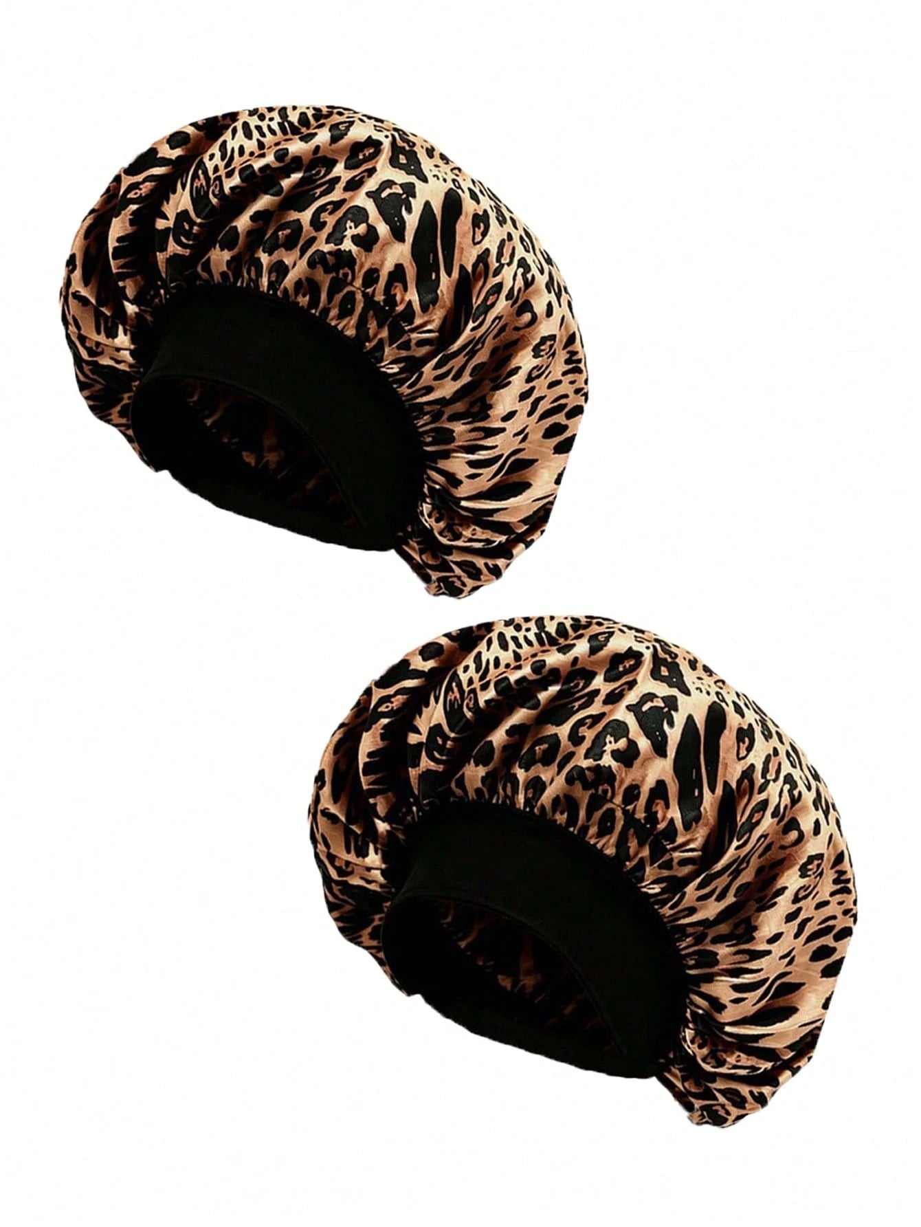 CONFLASS 5/2/1pc Fashionable Pink Brown Coffee Leopard Print Butterfly Wide Brim Round Hat Elastic Fabric Sleep Cap Wig Cap Satin Hat, Unisex, All Season