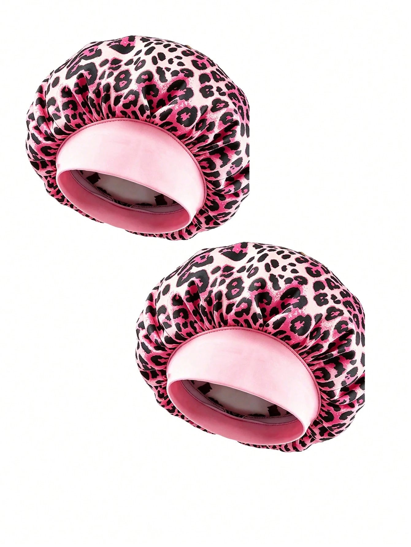 CONFLASS 5/2/1pc Fashionable Pink Brown Coffee Leopard Print Butterfly Wide Brim Round Hat Elastic Fabric Sleep Cap Wig Cap Satin Hat, Unisex, All Season