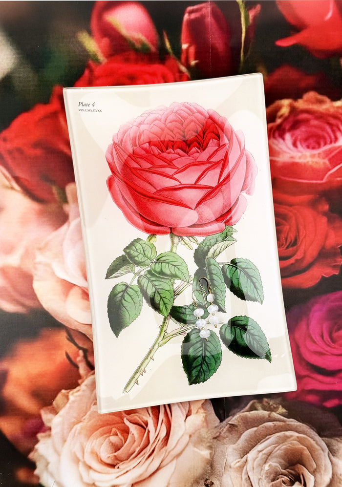 Constance Climbing Pink Rose Decoupage Glass Tray - Ben's Garden