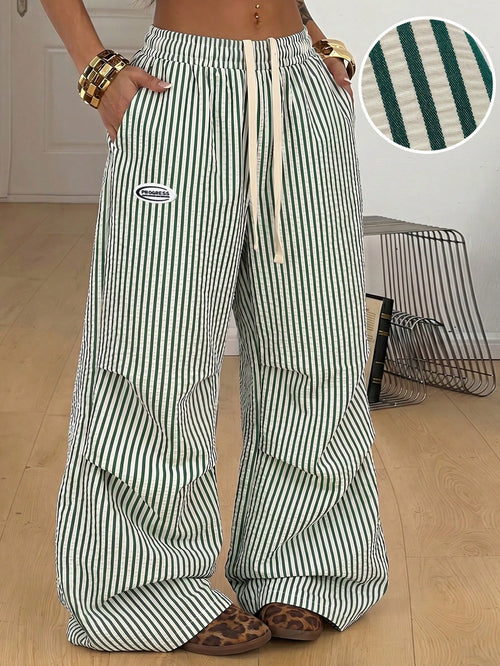 Coolane Autumn Outfits For Women Streetwear Casual Causual Going Out Vacation City Break Vacation City Break Vintage Y2K Basic Green And White Wide Leg Pants
