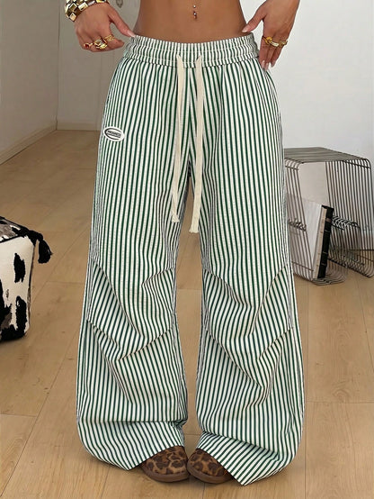 Coolane Autumn Outfits For Women Streetwear Casual Causual Going Out Vacation City Break Vacation City Break Vintage Y2K Basic Green And White Wide Leg Pants