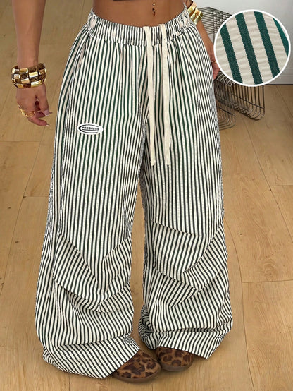 Coolane Autumn Outfits For Women Streetwear Casual Causual Going Out Vacation City Break Vacation City Break Vintage Y2K Basic Green And White Wide Leg Pants