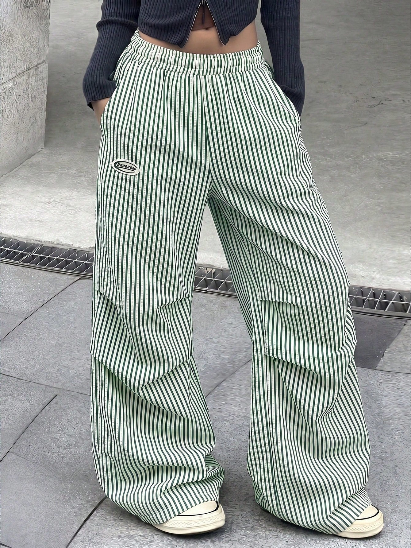 Coolane Autumn Outfits For Women Streetwear Casual Causual Going Out Vacation City Break Vacation City Break Vintage Y2K Basic Green And White Wide Leg Pants