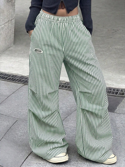 Coolane Autumn Outfits For Women Streetwear Casual Causual Going Out Vacation City Break Vacation City Break Vintage Y2K Basic Green And White Wide Leg Pants