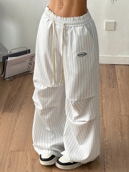 Coolane Autumn Outfits For Women Streetwear Casual Causual Going Out Vacation City Break Vacation City Break Vintage Y2K Basic Green And White Wide Leg Pants