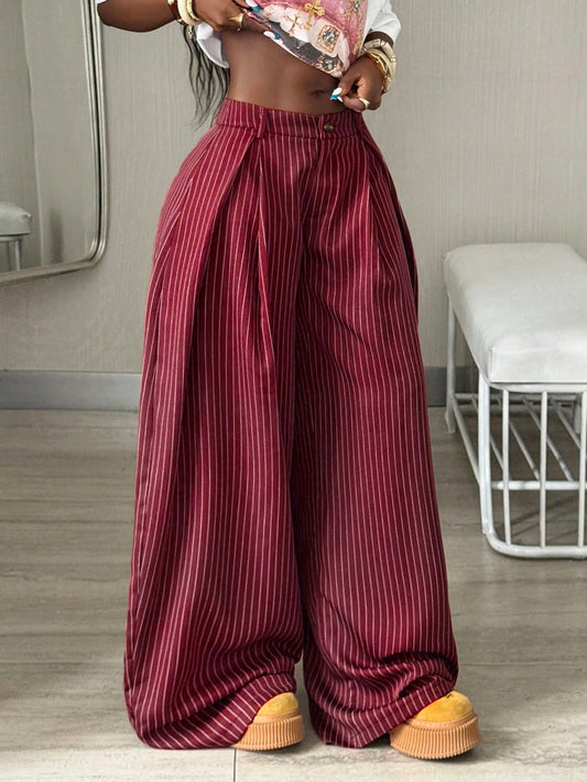 Coolane Women's Summer And Fall Cool Girl Vintage Casual Streetwear Going Out Oversized Brown Curved Hem Pants Pants Striped Cargo Pants