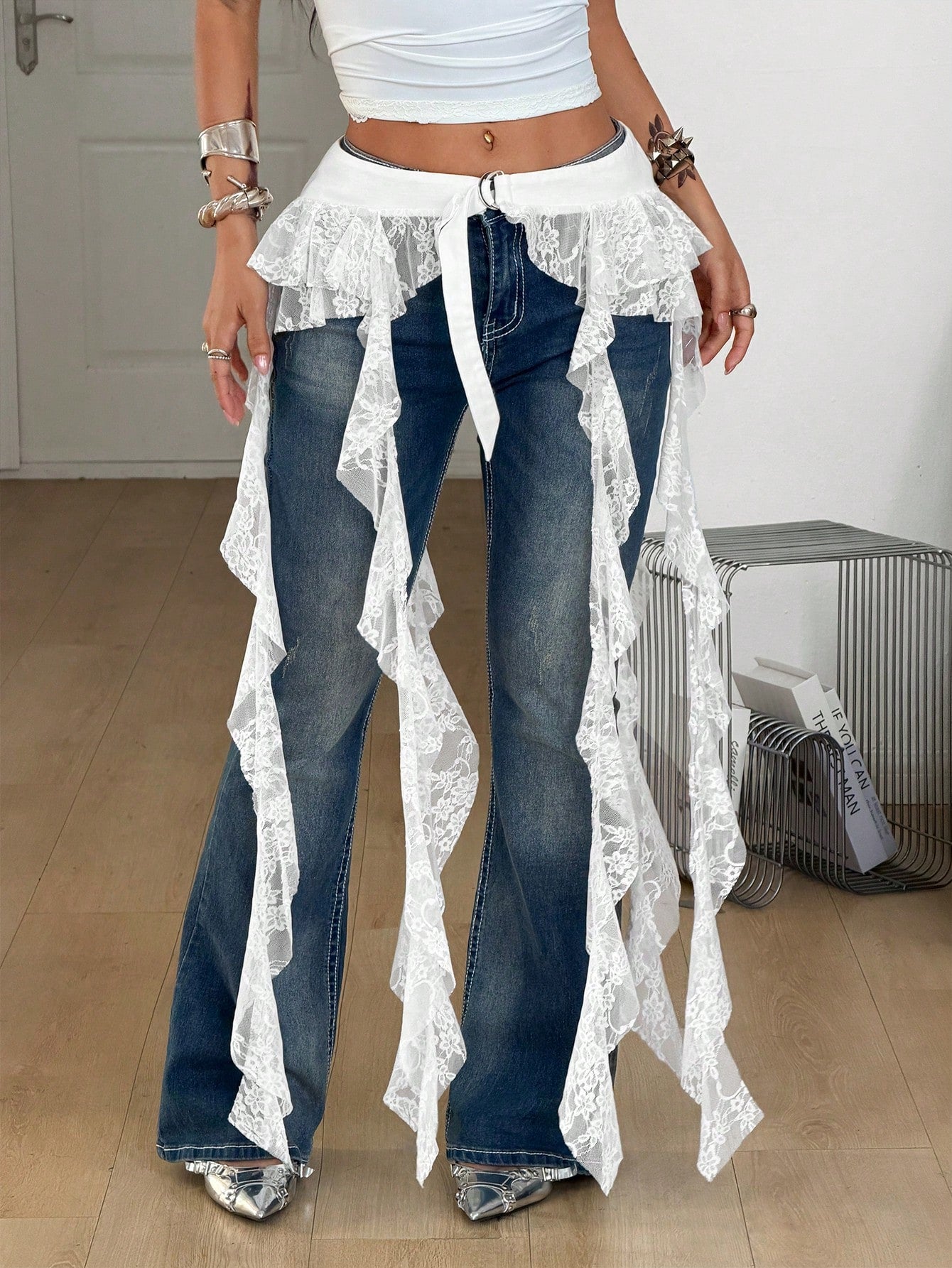 Coolane Women's Summer Streetwear Party Music Festival Sexy Y2k Boho Beach Outfits Lace Fringe Ruffle Skirt