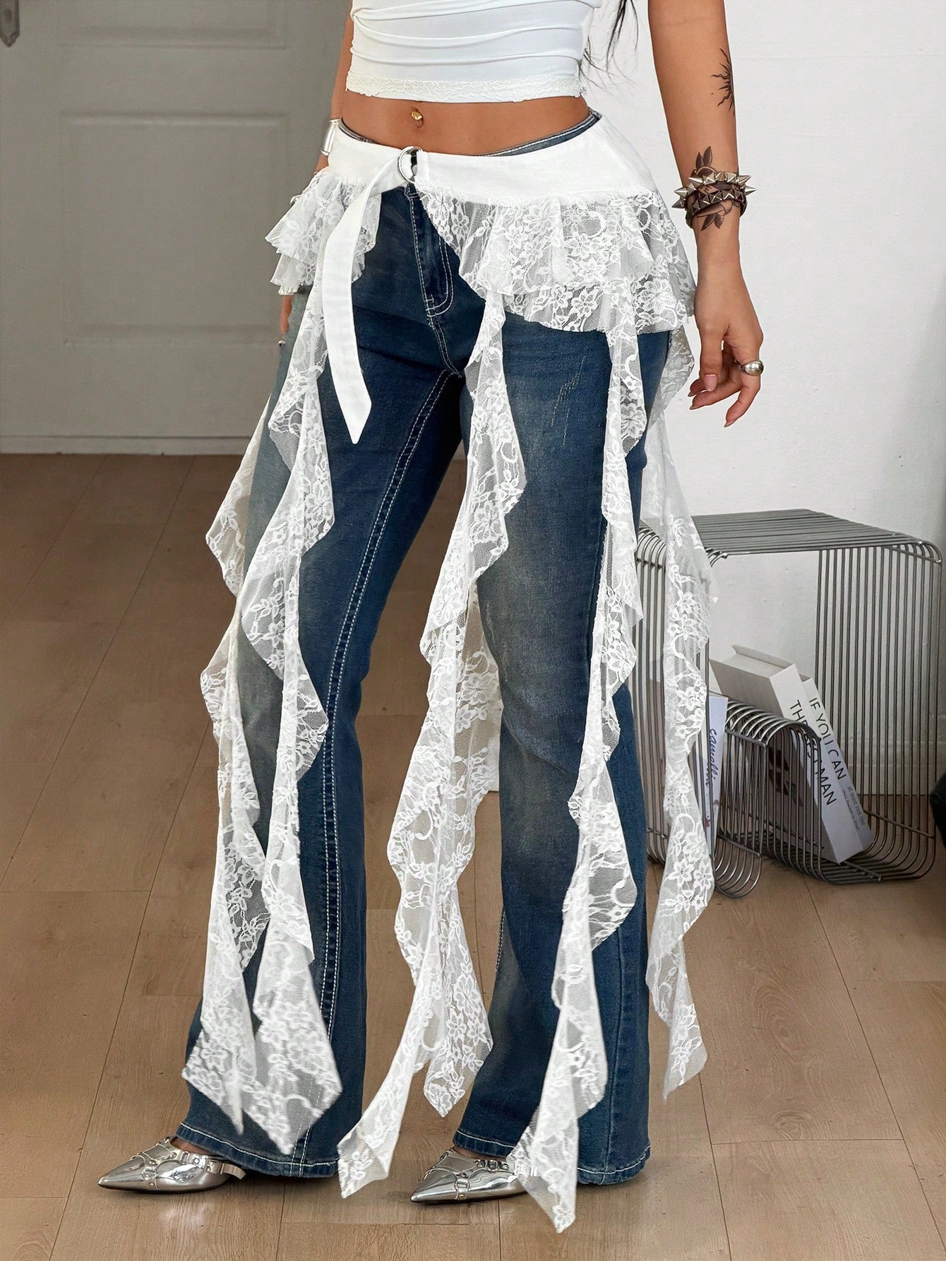 Coolane Women's Summer Streetwear Party Music Festival Sexy Y2k Boho Beach Outfits Lace Fringe Ruffle Skirt