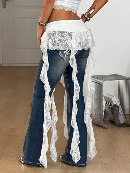 Coolane Women's Summer Streetwear Party Music Festival Sexy Y2k Boho Beach Outfits Lace Fringe Ruffle Skirt
