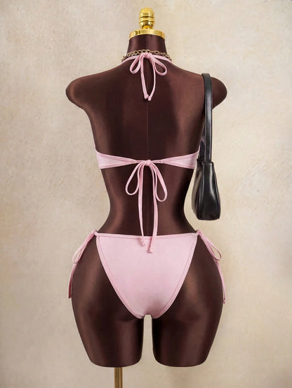 Costavie One-Piece Spring/Summer Vacation Sequin Textured Fabric Halter Sexy Bikini Women's Swimsuit