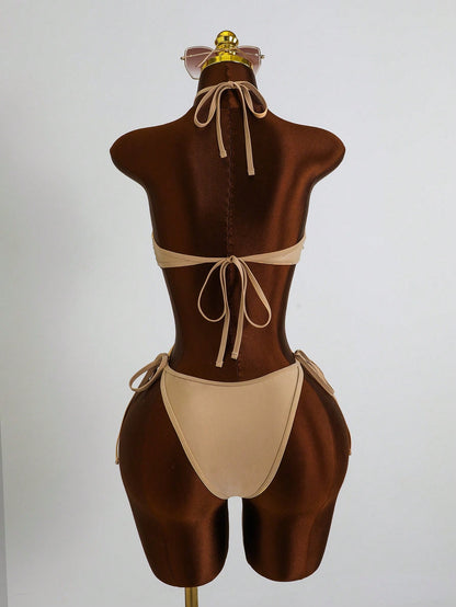 Costavie One-Piece Spring/Summer Vacation Sequin Textured Fabric Halter Sexy Bikini Women's Swimsuit