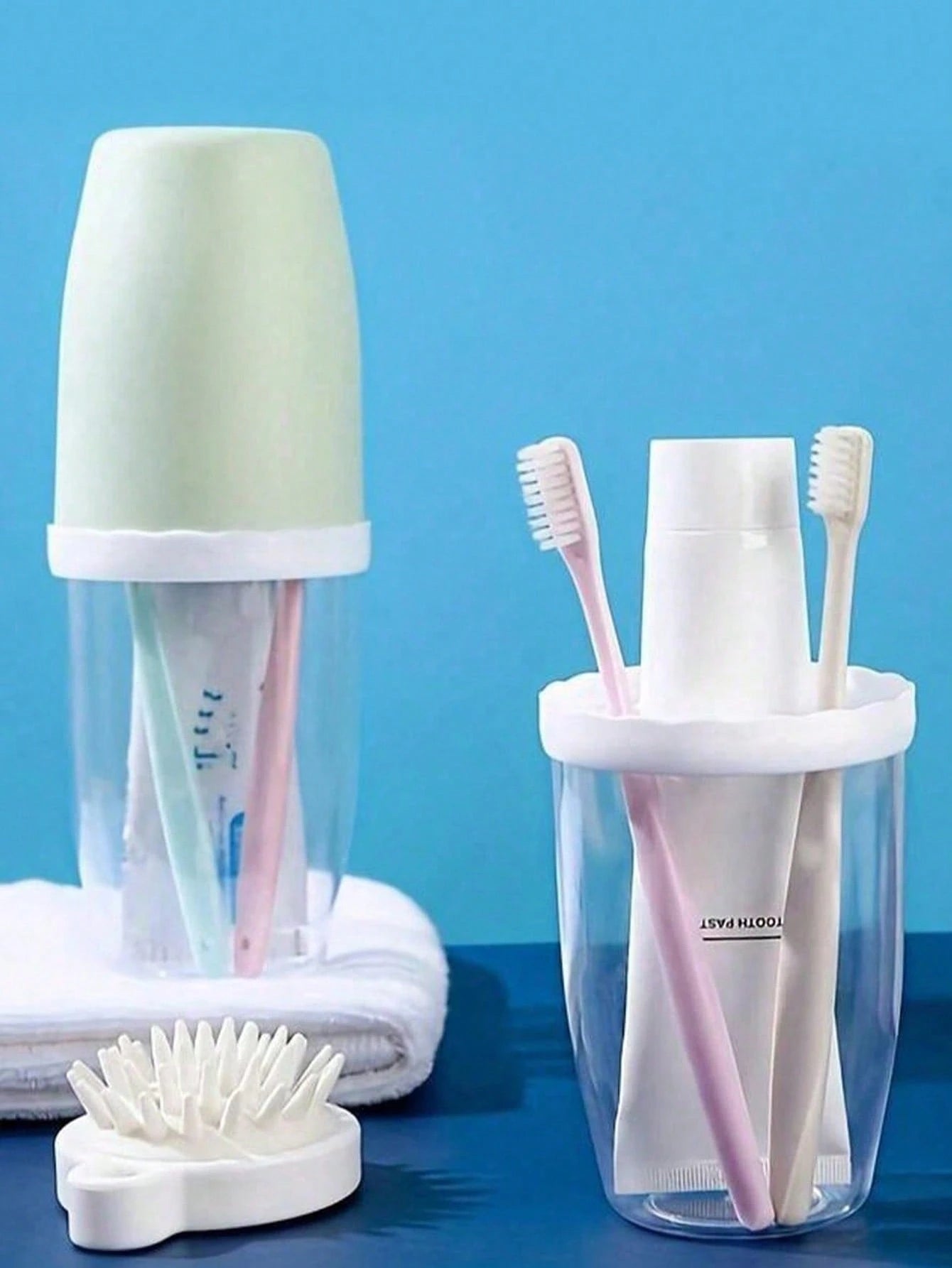 Couple Creative Toothbrush And Mouthwash Cup Set With Lid- Portable Travel Toothbrush Holder, Durable Plastic, Toothbrush Storage Set. Bathroom Toothbrush Storage Box. Portable Bathroom Toothbrush Bo