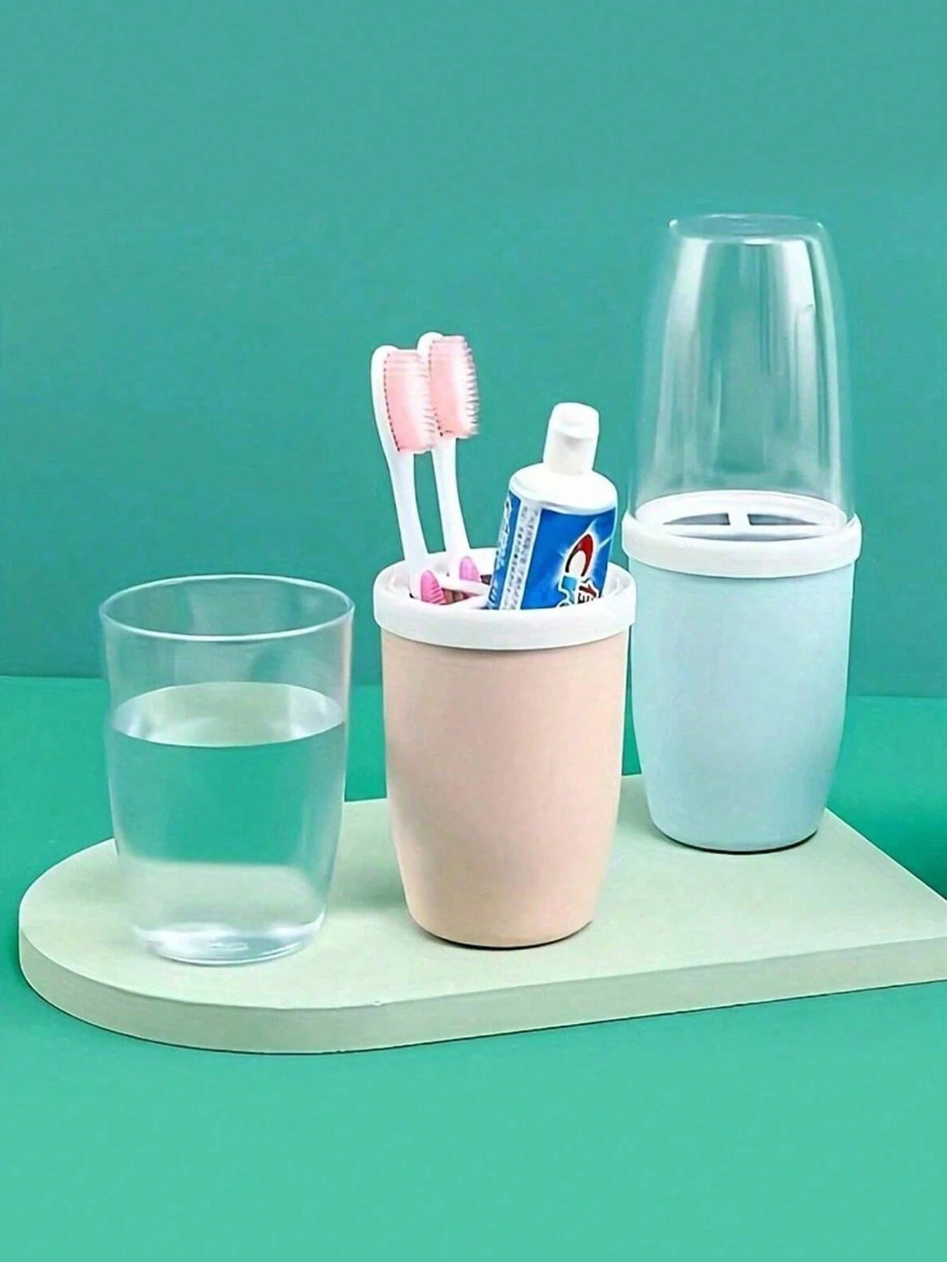 Couple Creative Toothbrush And Mouthwash Cup Set With Lid- Portable Travel Toothbrush Holder, Durable Plastic, Toothbrush Storage Set. Bathroom Toothbrush Storage Box. Portable Bathroom Toothbrush Bo
