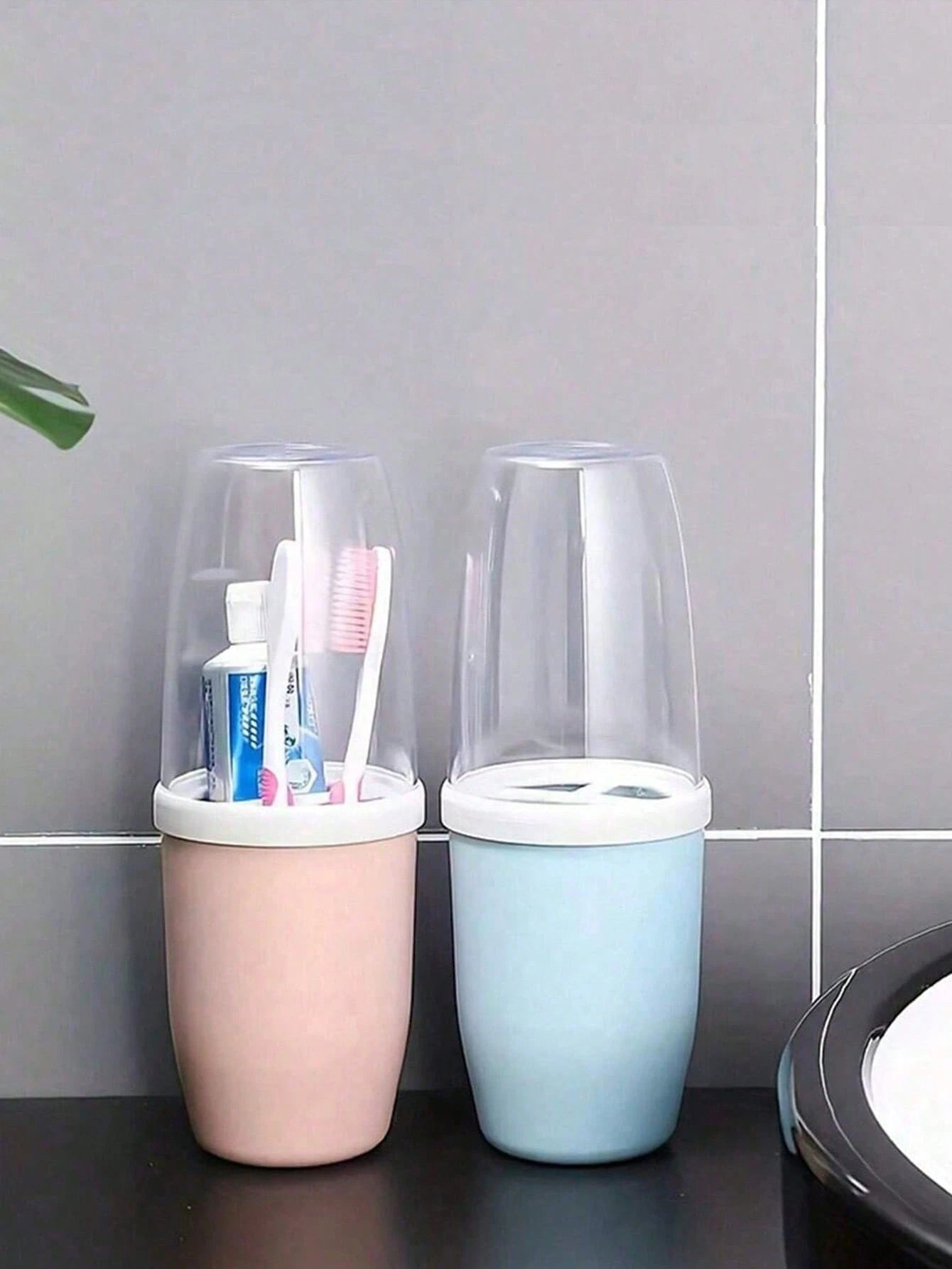 Couple Creative Toothbrush And Mouthwash Cup Set With Lid- Portable Travel Toothbrush Holder, Durable Plastic, Toothbrush Storage Set. Bathroom Toothbrush Storage Box. Portable Bathroom Toothbrush Bo