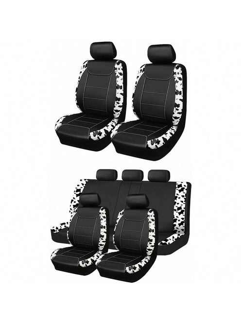 Cow Pattern Car Seat Cover Front Pairs Cover PVC Seat Cushion Airbag Compatible Universal Fit Auto Accessories,Car Seat Cover Full Set