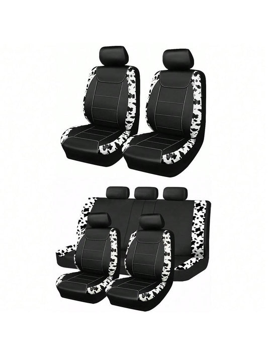 Cow Pattern Car Seat Cover Front Pairs Cover PVC Seat Cushion Airbag Compatible Universal Fit Auto Accessories,Car Seat Cover Full Set