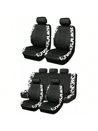 Cow Pattern Car Seat Cover Front Pairs Cover PVC Seat Cushion Airbag Compatible Universal Fit Auto Accessories,Car Seat Cover Full Set