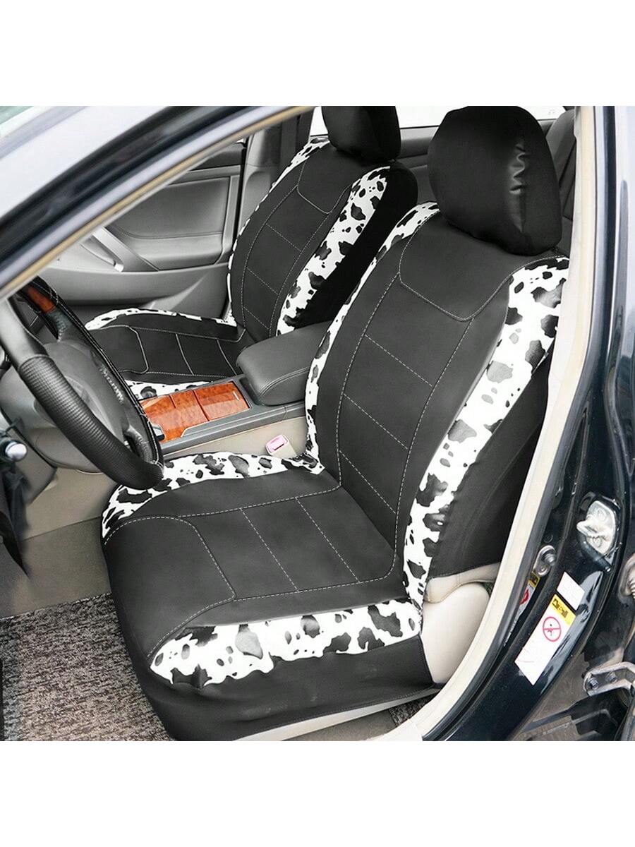Cow Pattern Car Seat Cover Front Pairs Cover PVC Seat Cushion Airbag Compatible Universal Fit Auto Accessories,Car Seat Cover Full Set